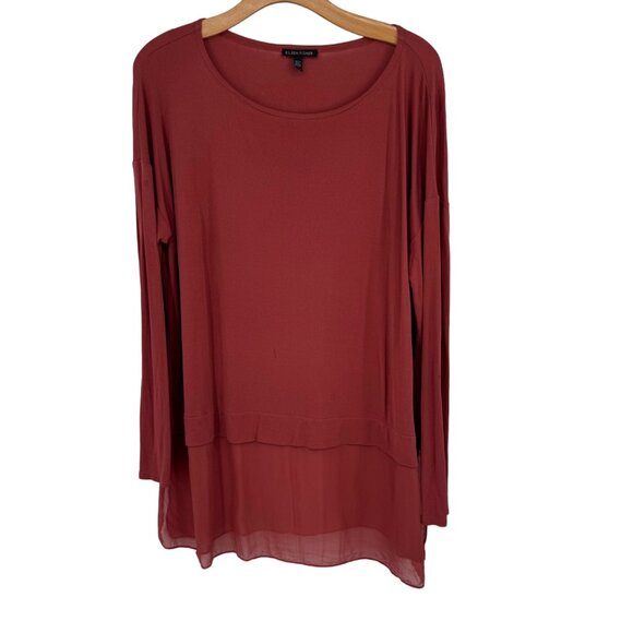 Eileen Fisher Women's Long Sleeve Tunic Top Size Medium Silk Blend red - Picture 1 of 9
